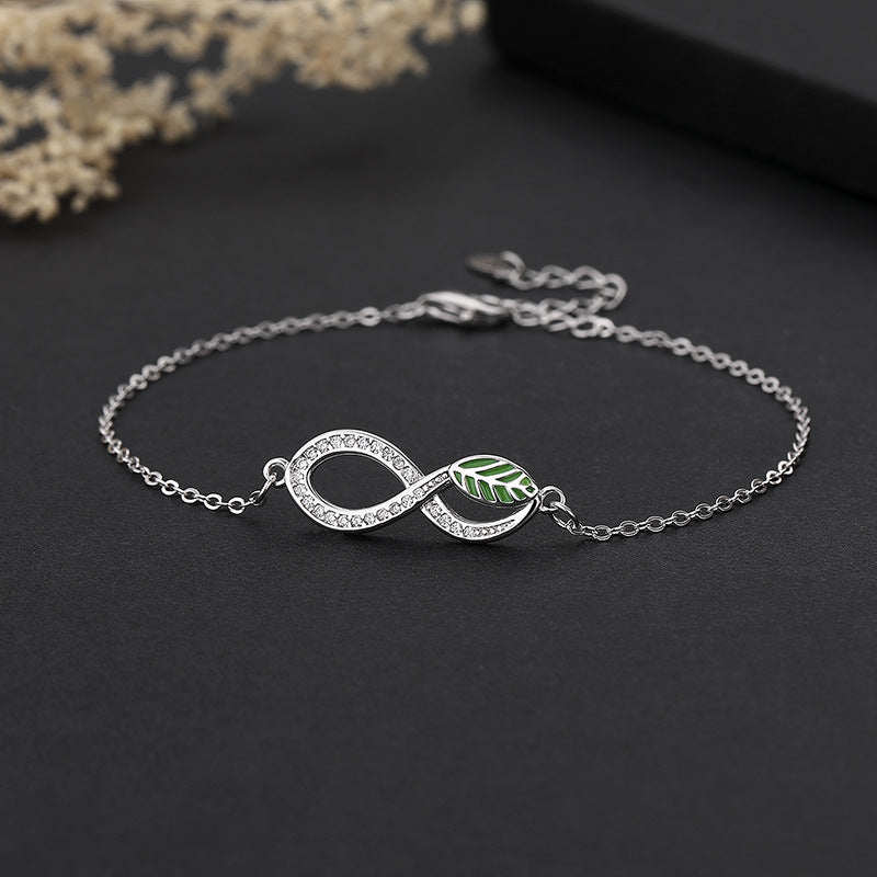 Adjustable Sterling Silver Infinity Bracelet with Leaf Design