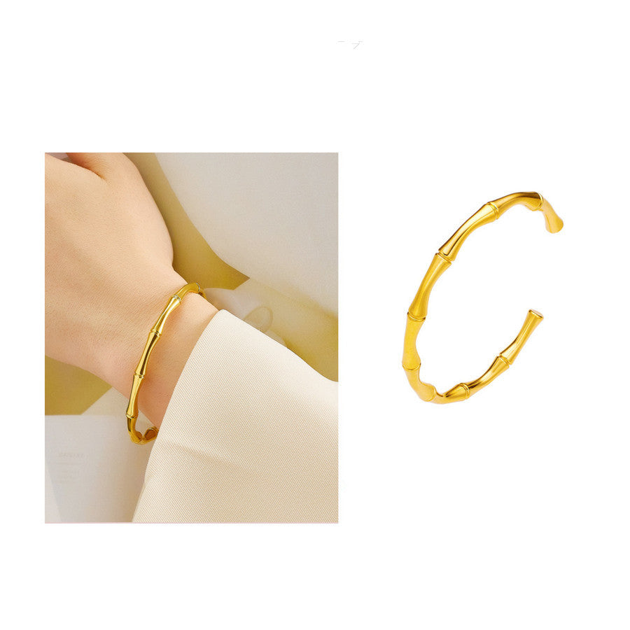 Stainless Steel Vacuum 18K Plated Bamboo-Knot Open Bangle