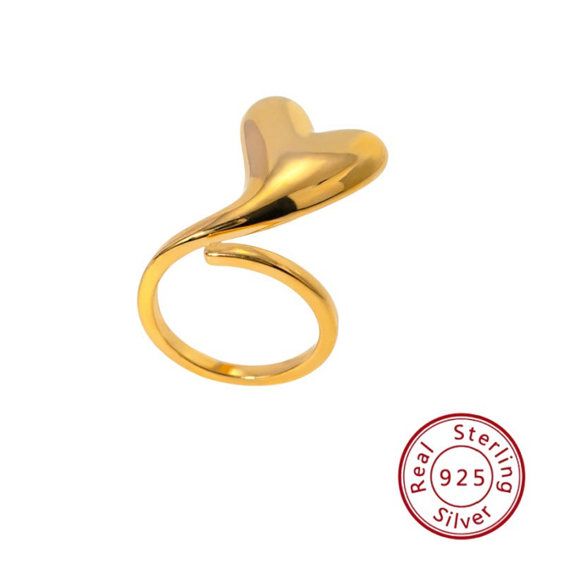 S925 Silver Heart Ring - Crooked Heart Finger Ring