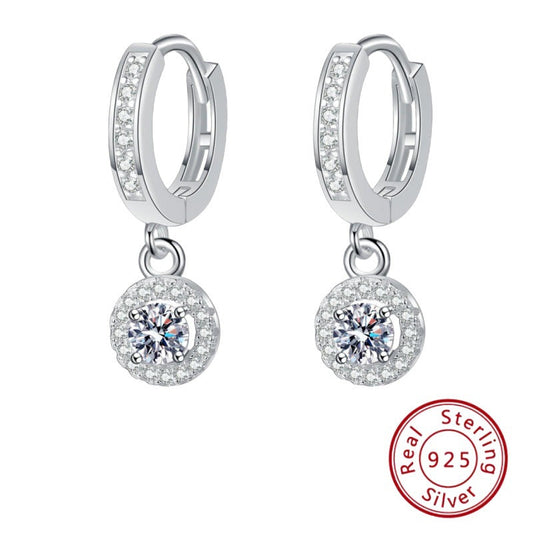 925 Sterling Silver Diamond Pendant Earrings - Round Design