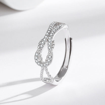 S925 Diamond Intertwined Silver Ring - Adjustable