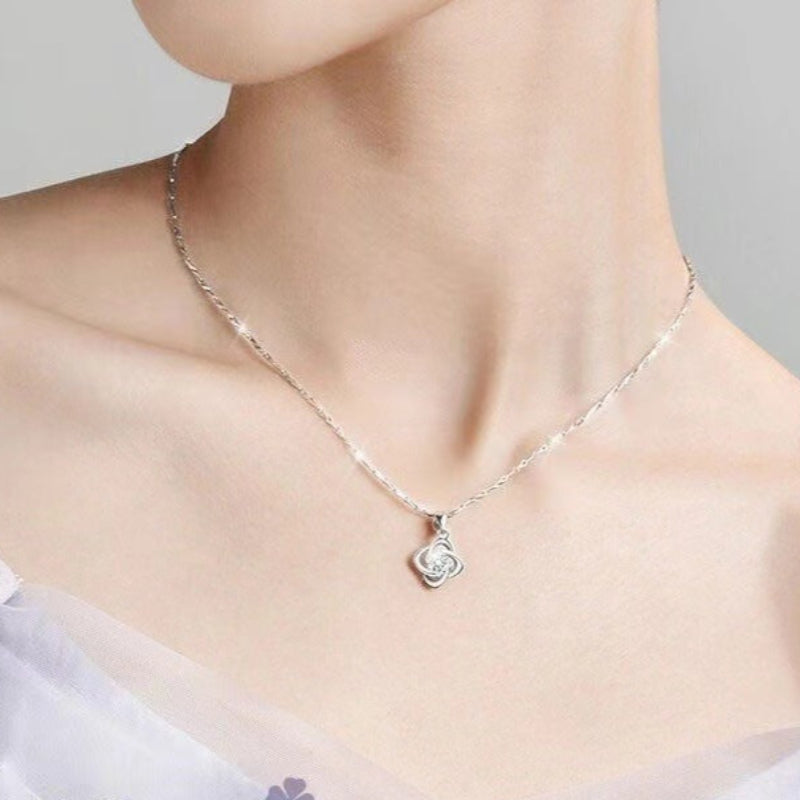 S925 Sterling Silver Four-Leaf Clover Necklace  Daily Commuting