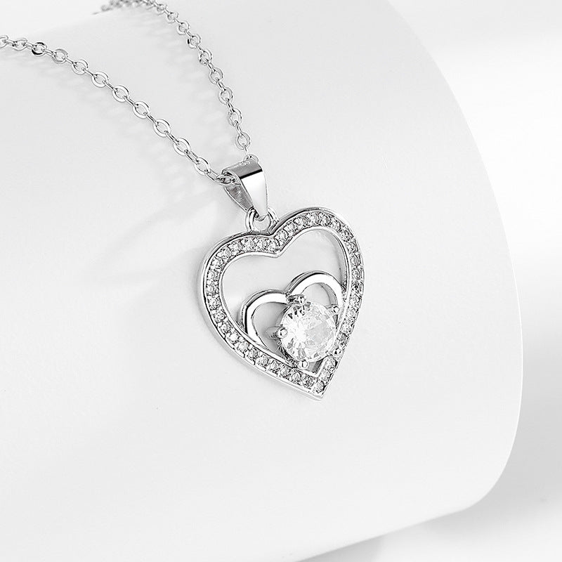 925Sterling Silver Double Heart Necklace for Women