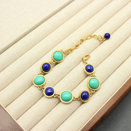 Italian-Style Vintage Blue-Green Stone Bracelet & Necklace Set