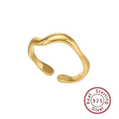 S925  Wave Flowing lines  Silver Ring Open Adjustable