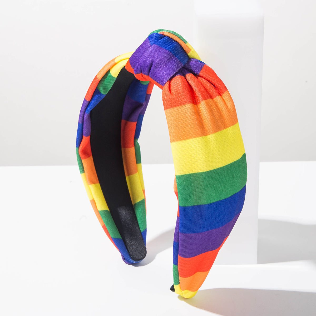 Fashionable Fabric Rhinestone-Encrusted Rainbow Striped Hairband