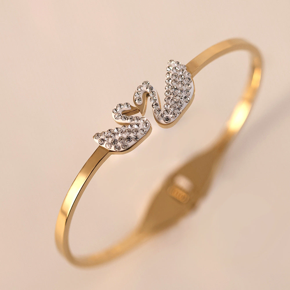 Non-fading gold-plated titanium steel swan Bangle