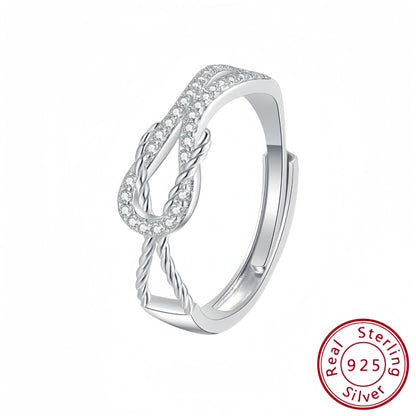 S925 Diamond Intertwined Silver Ring - Adjustable