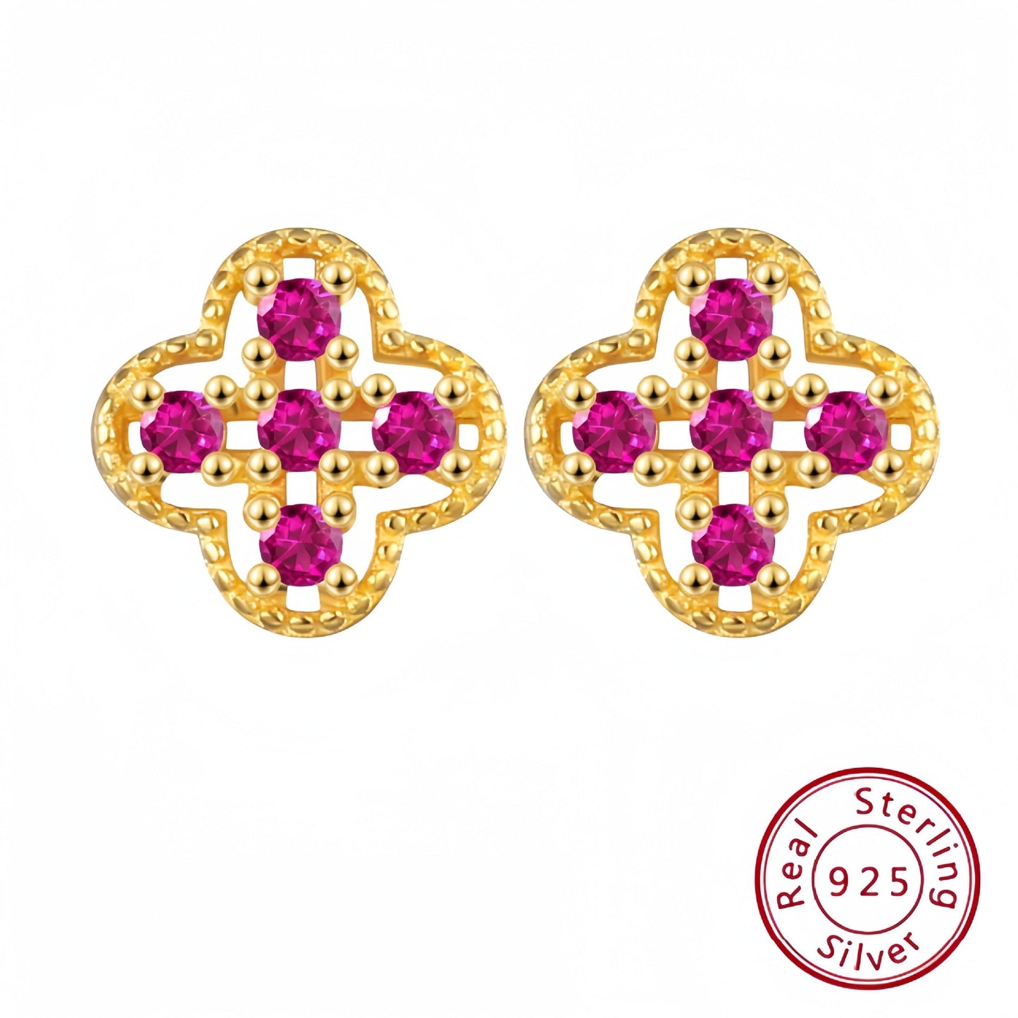 s925 Sterling Silver Four-Leaf Clover Earrings with Colored Diamonds