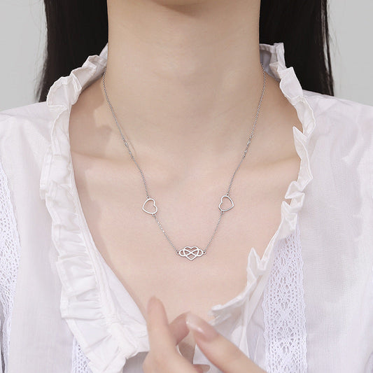 Hollow Heart-Shaped Pendant Silver Necklace S925