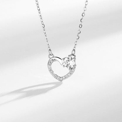 S925 Exquisite Heart Diamond Pendant Silver Necklace