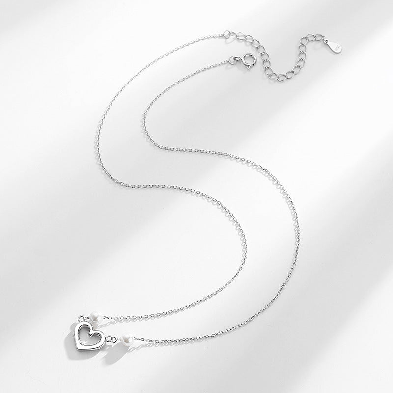 s925 Sterling Silver Heart Necklace  Double Bead Necklace