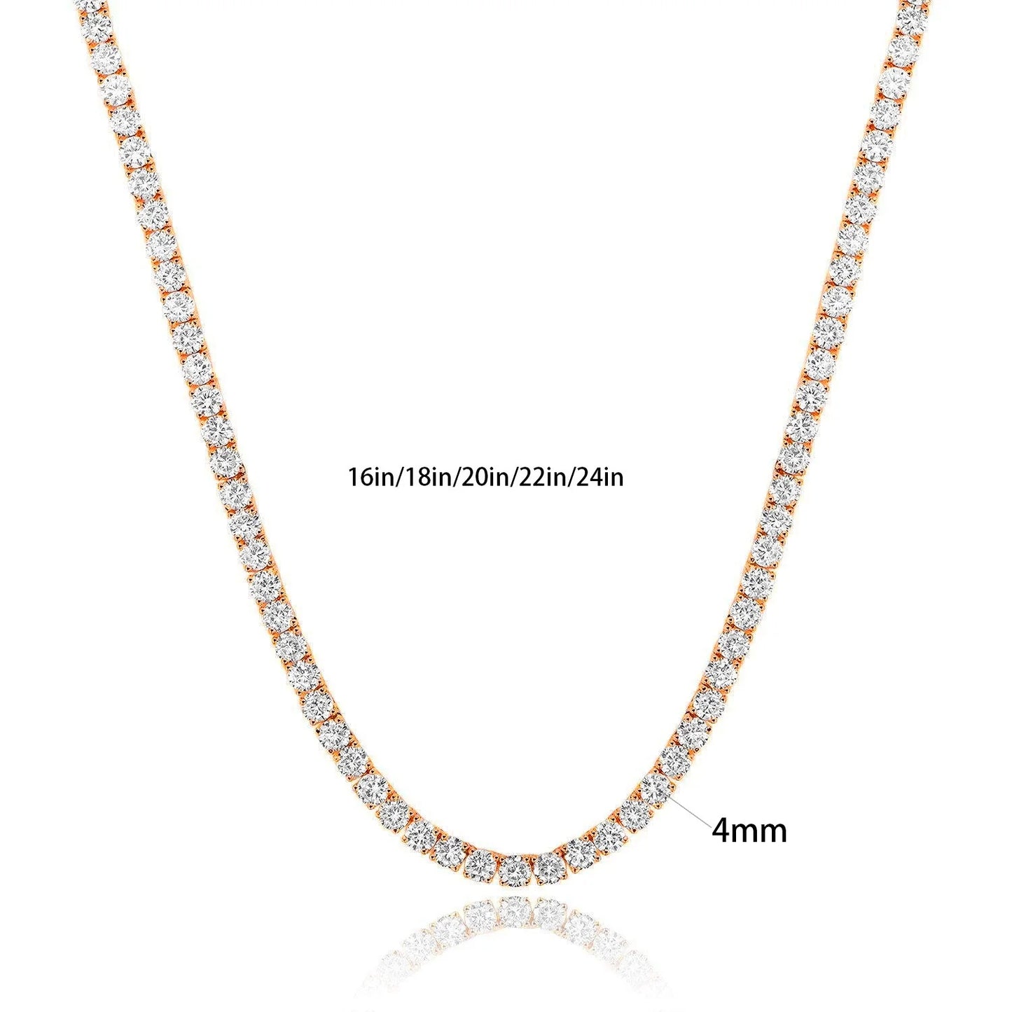 Classic 18K Gold Plated 4-Prong Zircon Tennis Necklace (2mm, 3mm, 4mm, 5mm, 6mm)