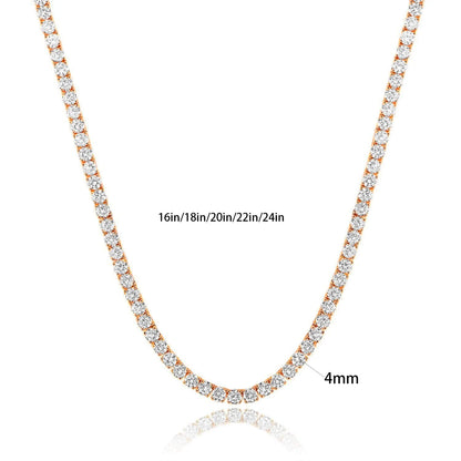 Classic 18K Gold Plated 4-Prong Zircon Tennis Necklace (2mm, 3mm, 4mm, 5mm, 6mm)