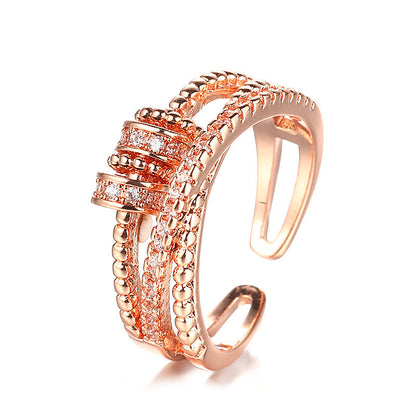 S925 Sterling Silver Crossover Ring - Multi-Layer Diamond-Set