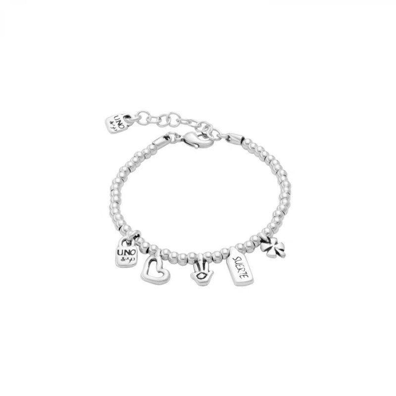 UNOde50 Silver Lucky Crystal Beaded Pendant Bracelet