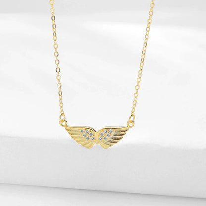 S925 Sterling Silver Angel wings Necklace Earrings Set with Zircon