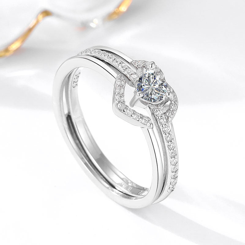 s925 Sterling Silver Diamond Heart Ring - Engagement Wedding Bridal Jewelry