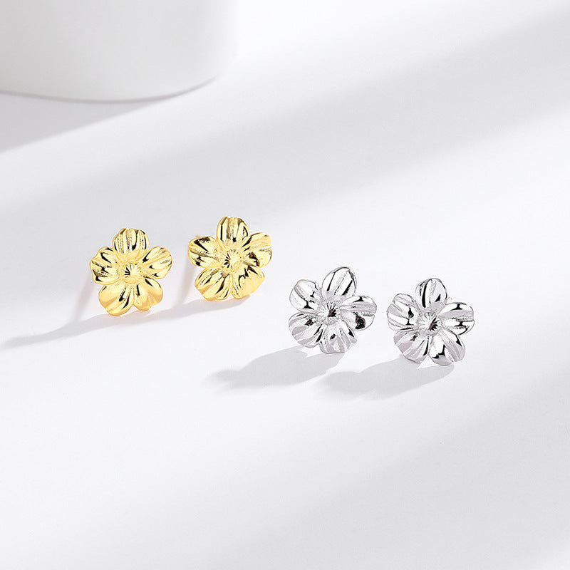 s925 Sterling Silver Flower Earrings - Three-Dimensional French Retro