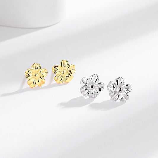 s925 Sterling Silver Flower Earrings - Three-Dimensional French Retro