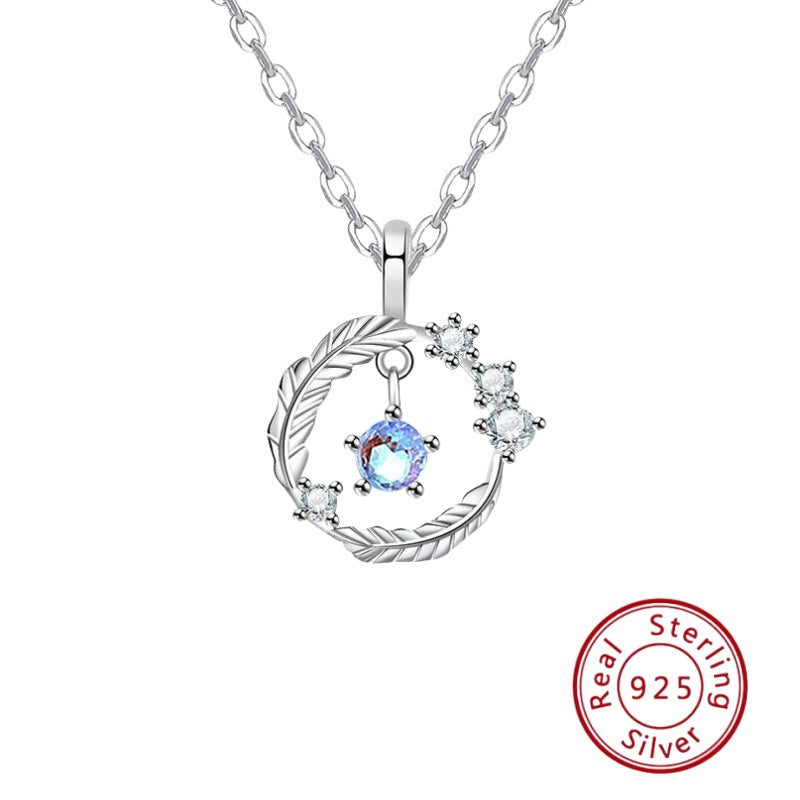 s925 Sterling Silver Moonstone Necklace with Feather Design