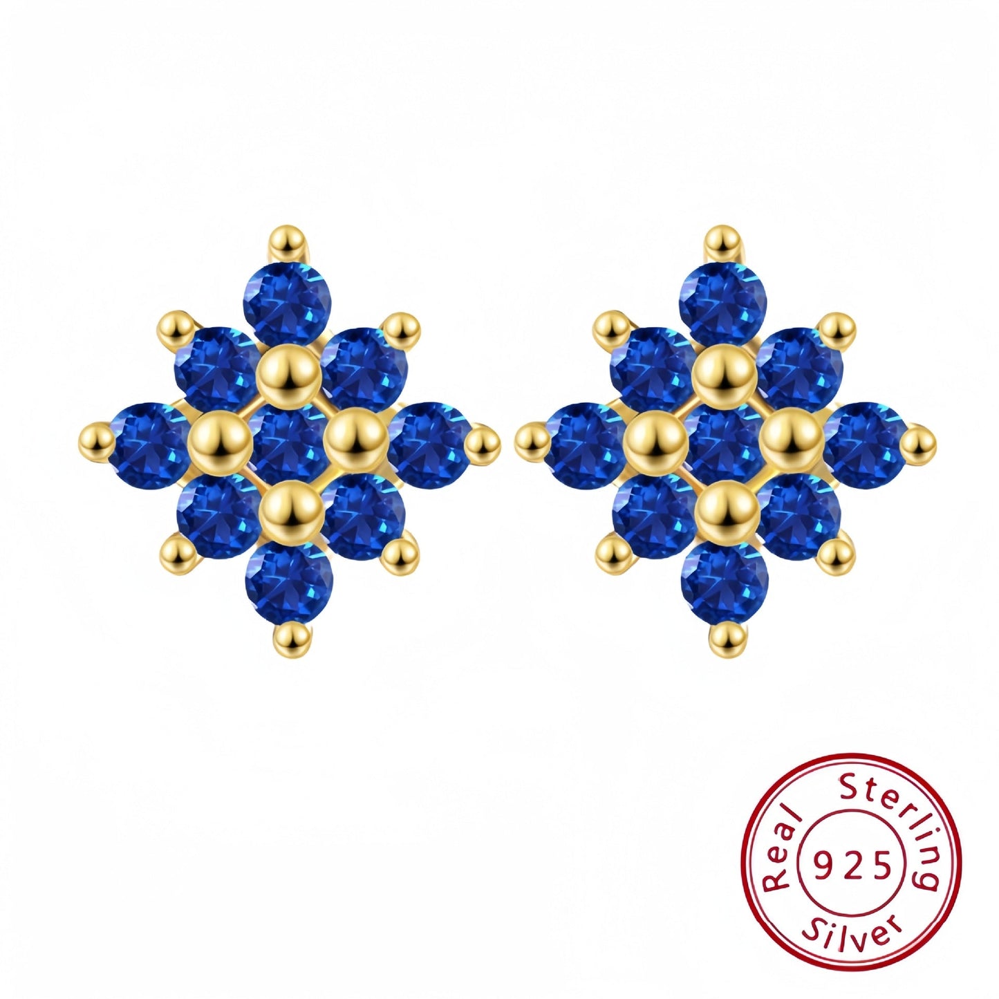 s925 sterling silver geometric flower stud earrings