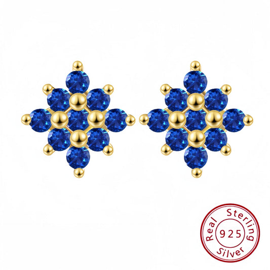 s925 sterling silver geometric flower stud earrings