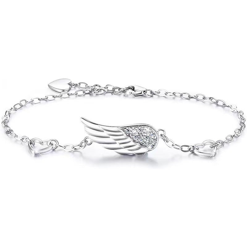 925 Sterling Silver Diamond Heart Wing Bracelet