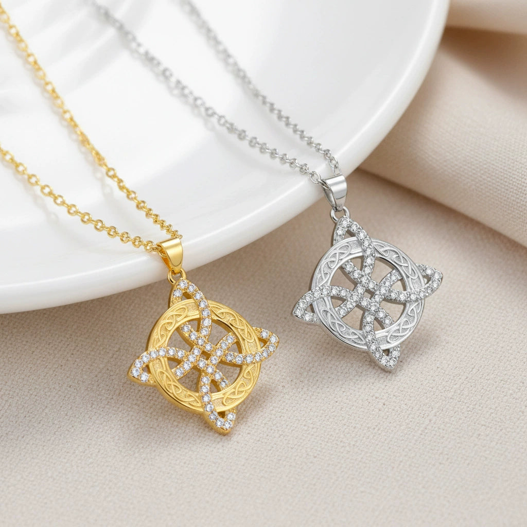 Celtic Knot CZ Diamond Pendant Necklace - Silver