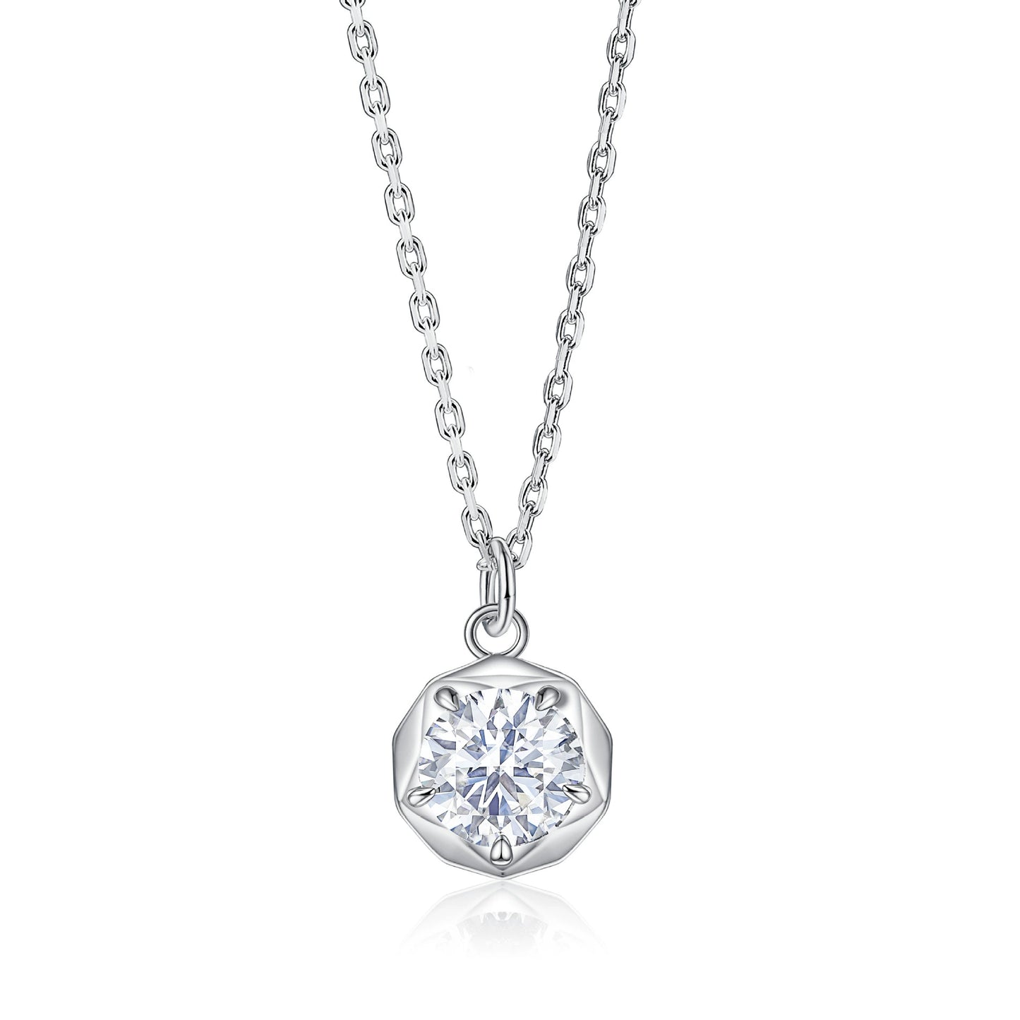 Solitaire CZ Octagon Pendant Necklace | 925 Sterling Silver