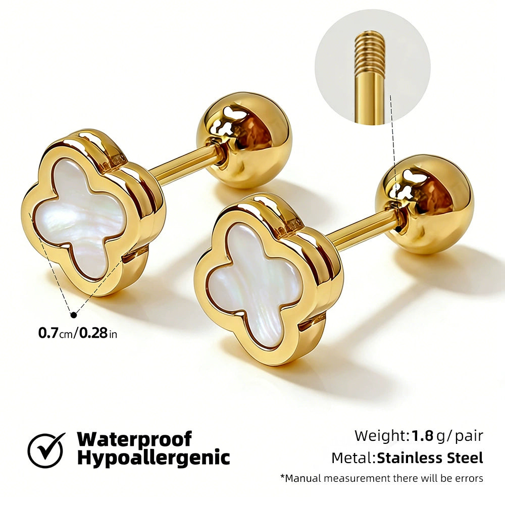 18K Gold-Plated Stainless Steel Flower Four-Leaf Clover Earrings