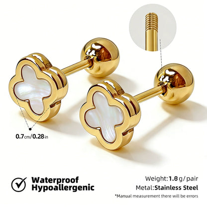 18K Gold-Plated Stainless Steel Flower Four-Leaf Clover Earrings