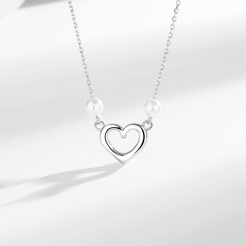 s925 Sterling Silver Heart Necklace  Double Bead Necklace