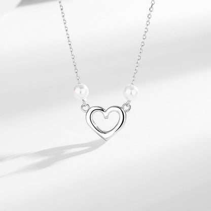 s925 Sterling Silver Heart Necklace  Double Bead Necklace