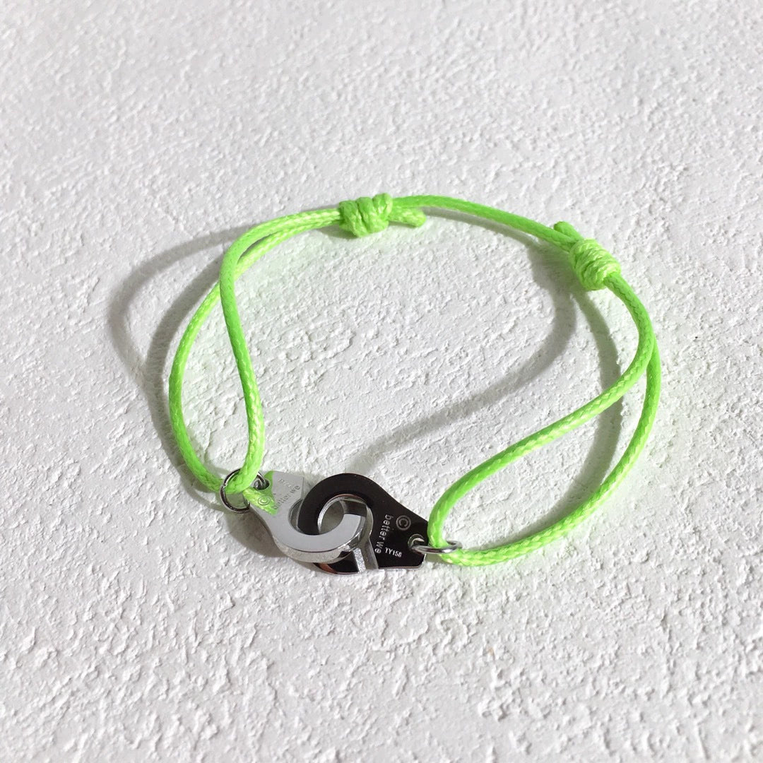 Colorful Braided Waxed Rope Handcuff Bracelet