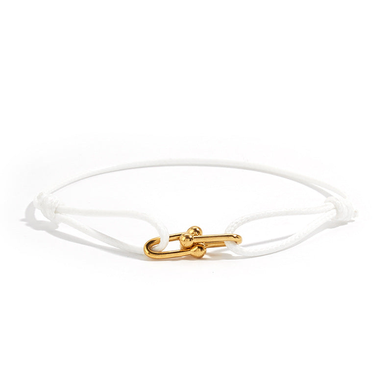 Hand-Woven Rope Bracelet with Horseshoe Clasp