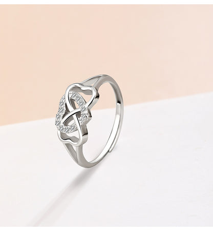 S925 Diamond Heart Shape  Silver Ring  women Adjustable