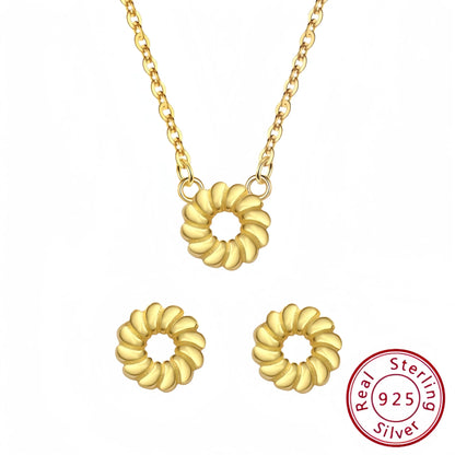 s925 round pendant Sterling Silver Necklace Earring Set
