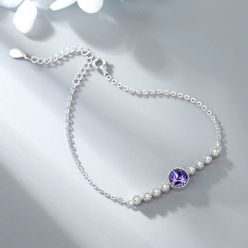 Crystal CZ Tennis Bracelet - Silver with Colorful Gemstone Center