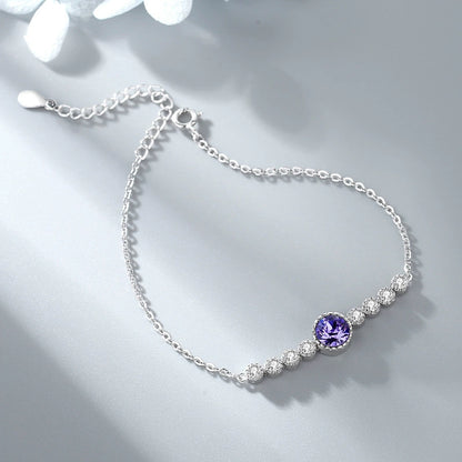 Crystal CZ Tennis Bracelet - Silver with Colorful Gemstone Center
