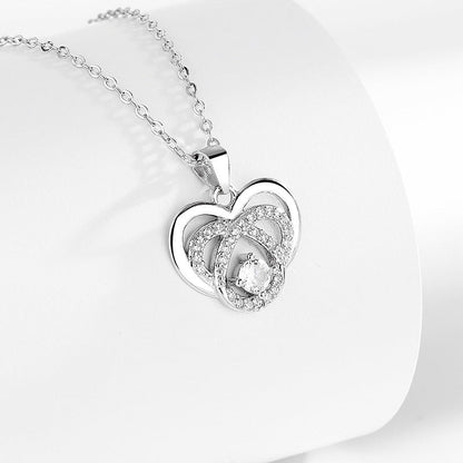 S925 Sterling Silver Necklace with Diamond Double Heart Pendant