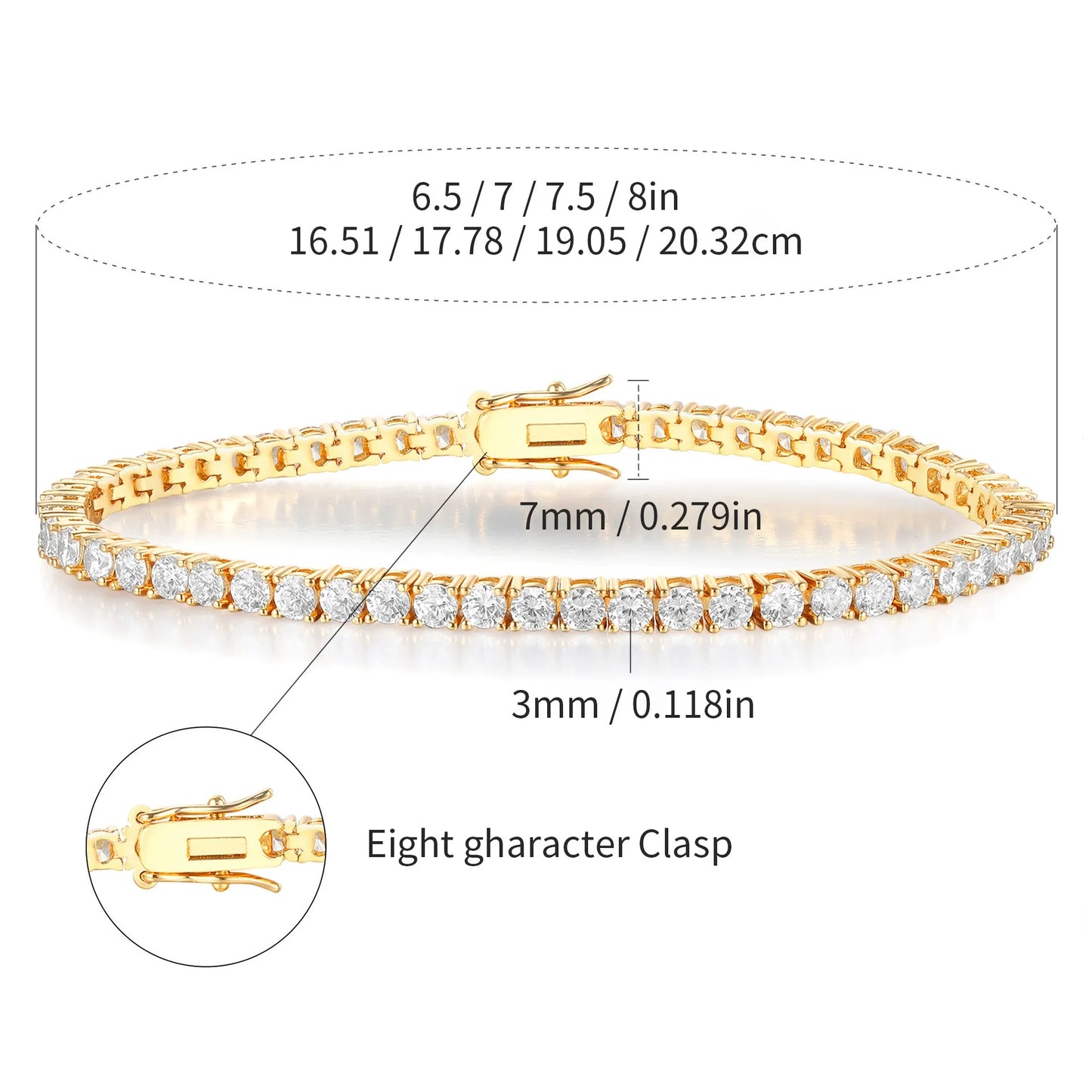 Classic 2mm-7mm Super Sparkling Zircon Tennis Bracelet