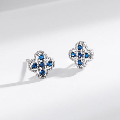 s925 Sterling Silver Four-Leaf Clover Earrings with Colored Diamonds