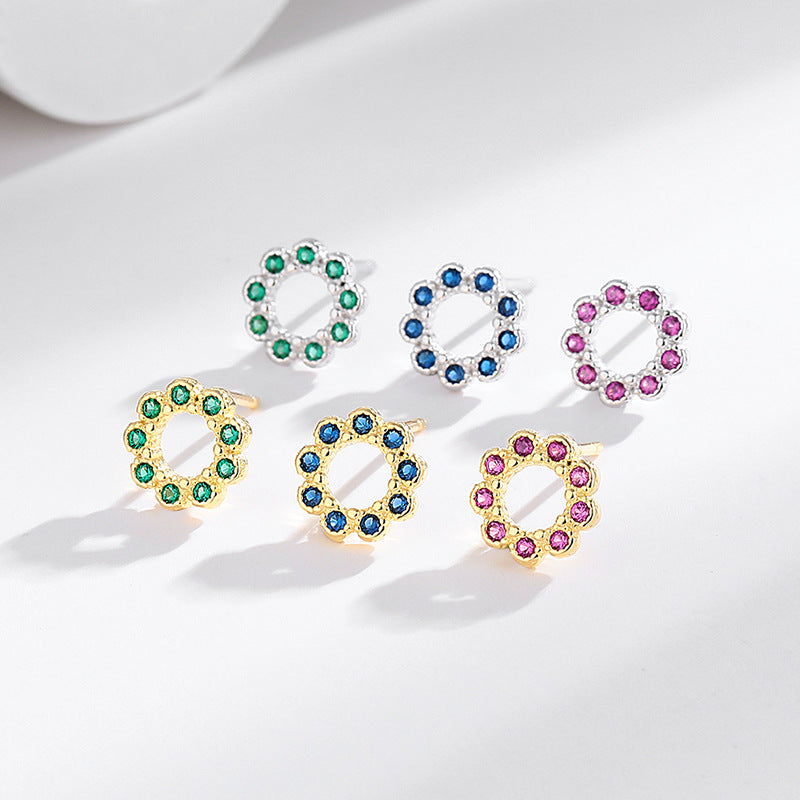 s925 sterling silver diamond round hollow earrings