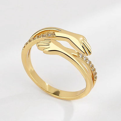 S925 Hollow Embrace Sterling Silver Ring with Diamonds
