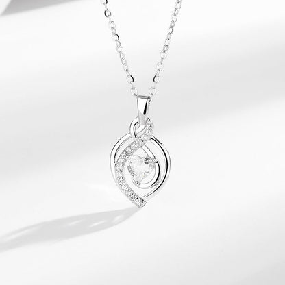 s925 Sparkle Heart-Shaped Diamond Pendant Silver Necklace
