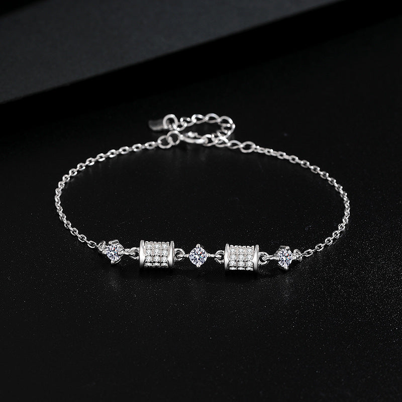 Adjustable Sterling Silver Diamond Bracelet with Peach-Shaped Endpiece