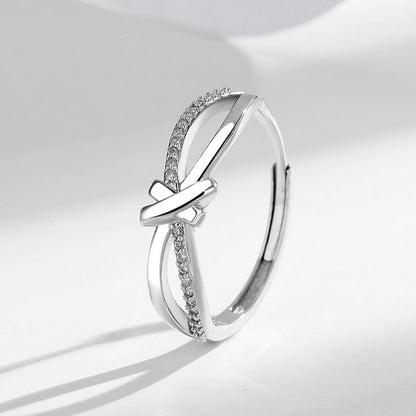 s925 Diamond Hollow Interwoven  Silver Ring Adjustable
