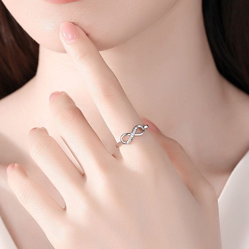 S925 Sterling Silver Infinity Love Ring - Adjustable 8-Shaped
