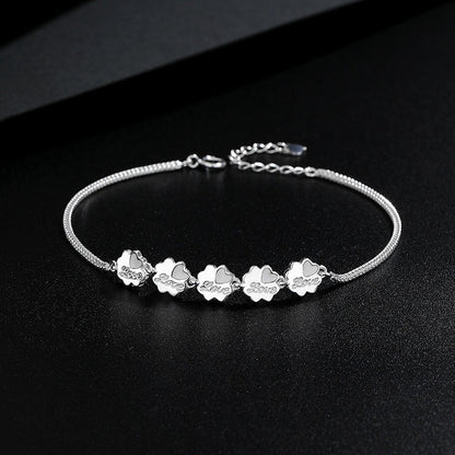 Adjustable 925 Sterling Silver Snake Chain Flower Bracelet